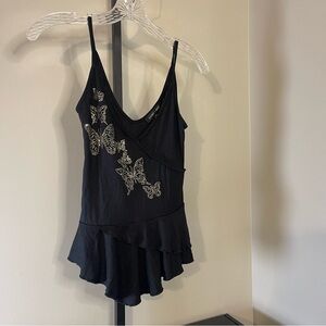 Silence + Noise Black Camisole with Butterfly Accents